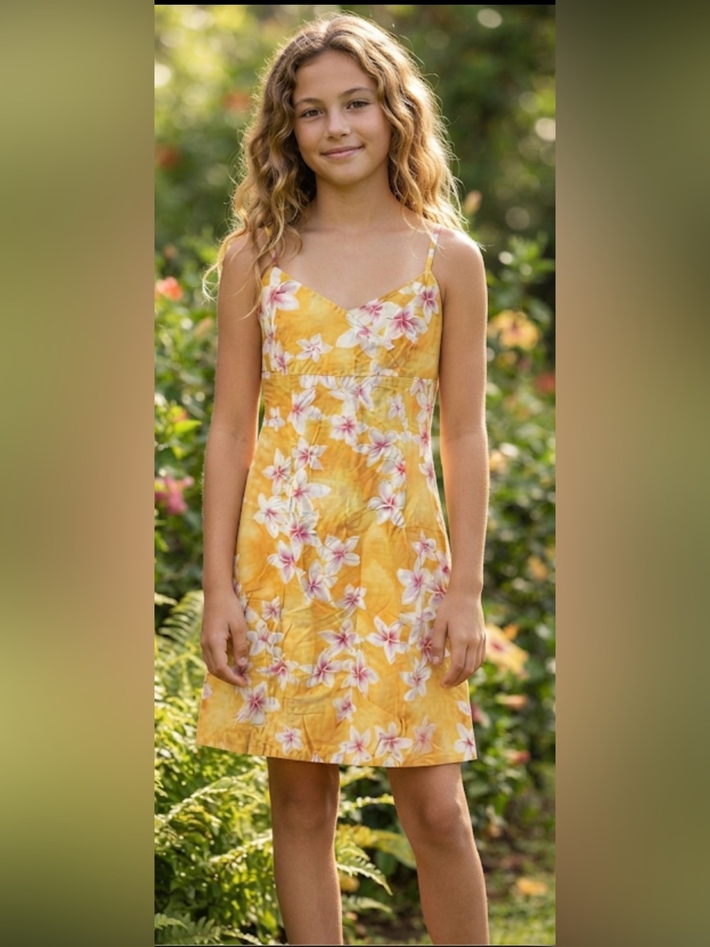 Girls Yellow Floral Spaghetti-Strap Sundress